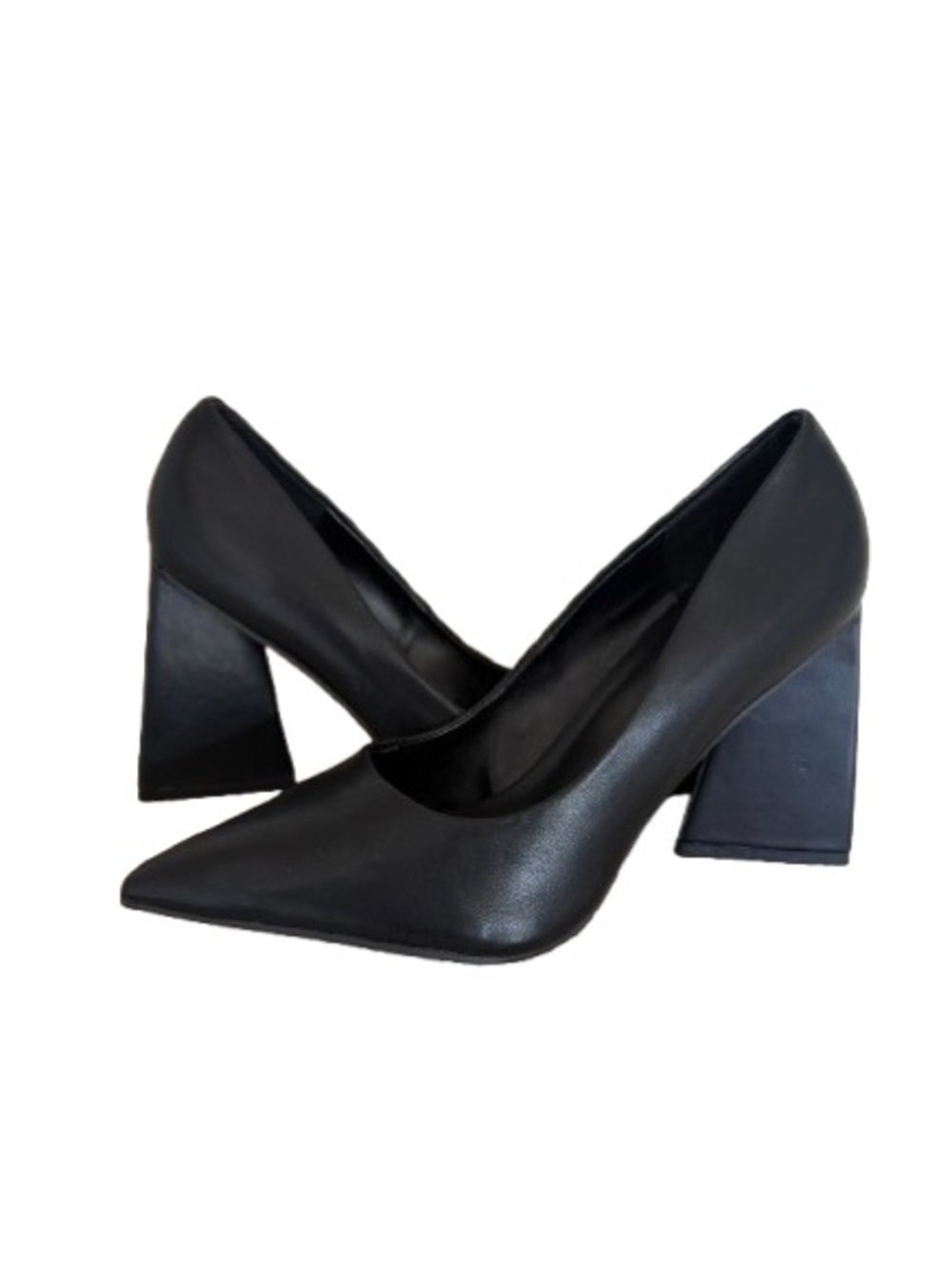 Black Pointed Toe Block Heel Pumps